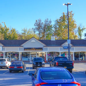 Image of the Pleasant Valley Shopping Center parking lot and rear building.